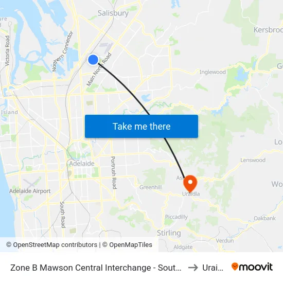 Zone B Mawson Central Interchange - South side to Uraidla map