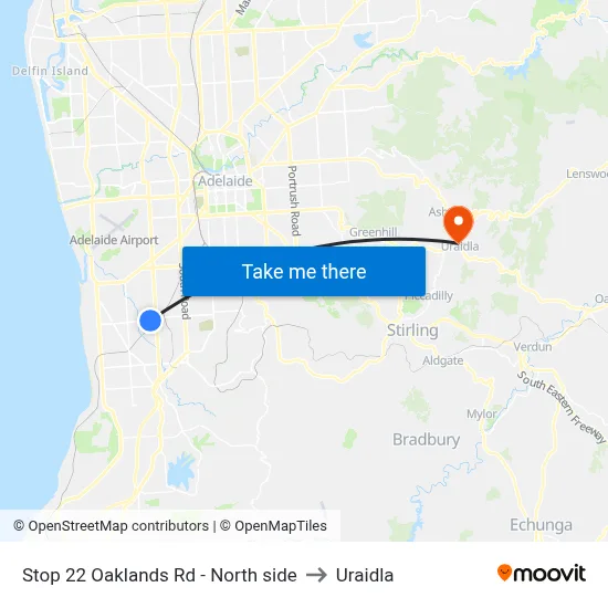 Stop 22 Oaklands Rd - North side to Uraidla map