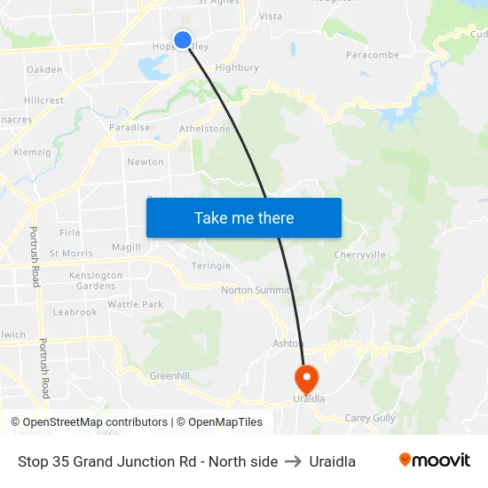 Stop 35 Grand Junction Rd - North side to Uraidla map
