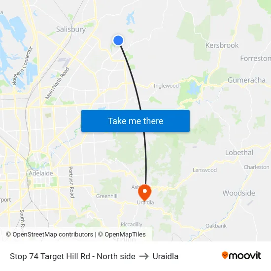 Stop 74 Target Hill Rd - North side to Uraidla map