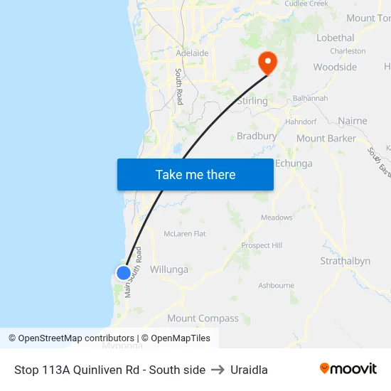 Stop 113A Quinliven Rd - South side to Uraidla map