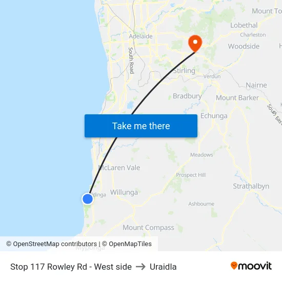 Stop 117 Rowley Rd - West side to Uraidla map