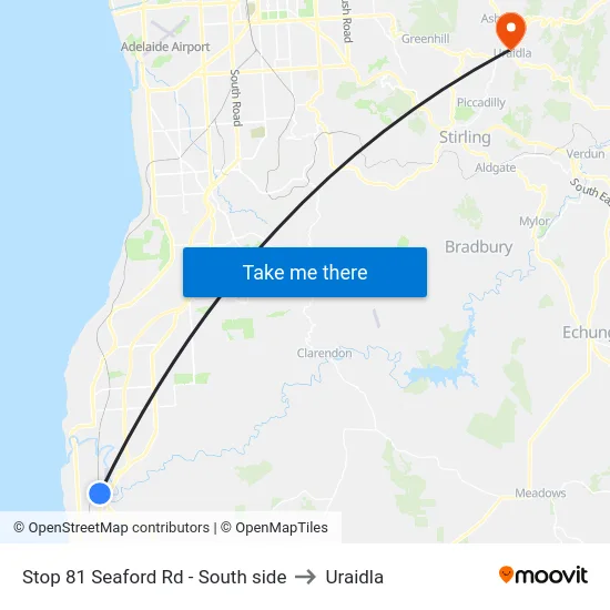Stop 81 Seaford Rd - South side to Uraidla map