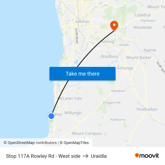 Stop 117A Rowley Rd - West side to Uraidla map