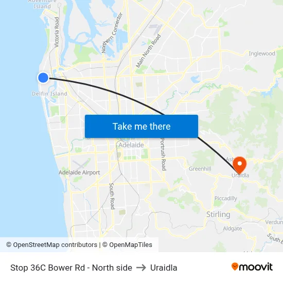 Stop 36C Bower Rd - North side to Uraidla map