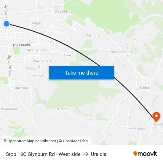 Stop 16C Glynburn Rd - West side to Uraidla map