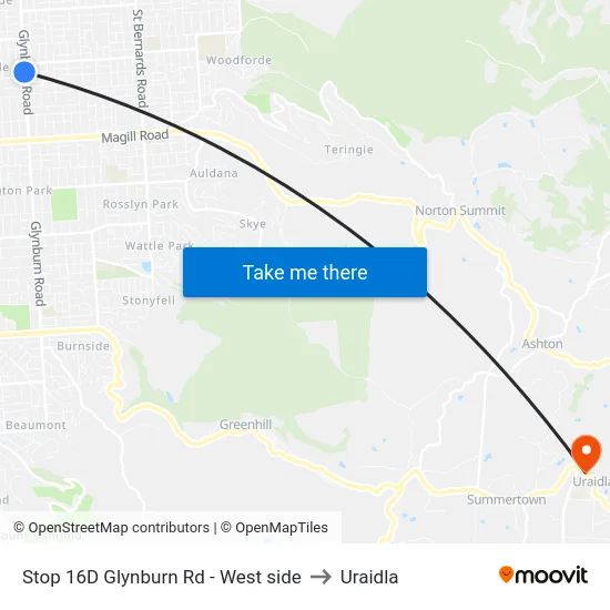 Stop 16D Glynburn Rd - West side to Uraidla map