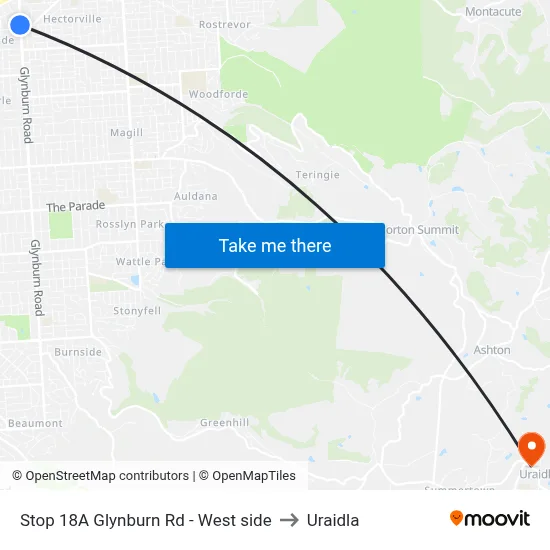 Stop 18A Glynburn Rd - West side to Uraidla map