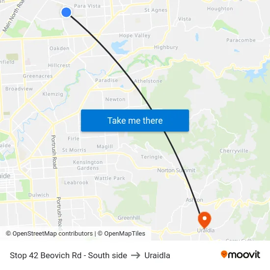 Stop 42 Beovich Rd - South side to Uraidla map
