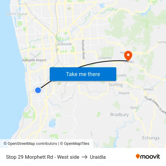 Stop 29 Morphett Rd - West side to Uraidla map