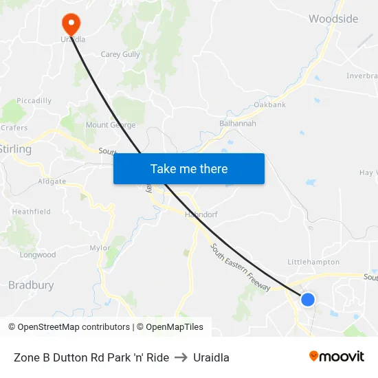 Zone B Dutton Rd Park 'n' Ride to Uraidla map