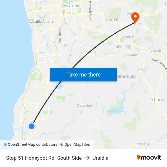 Stop 51 Honeypot Rd -South Side to Uraidla map