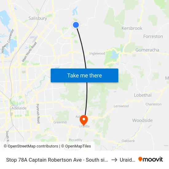 Stop 78A Captain Robertson Ave - South side to Uraidla map
