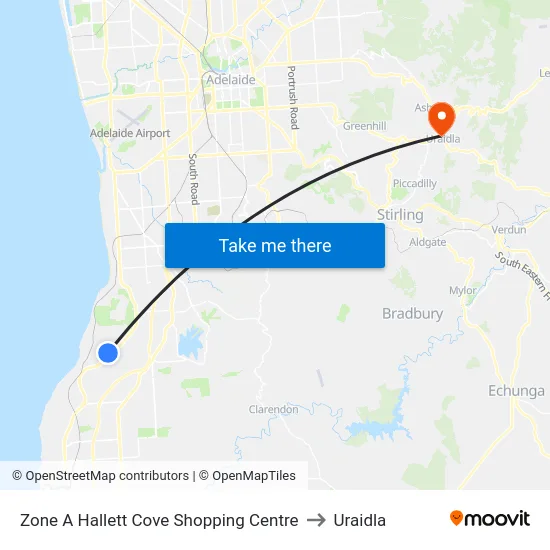 Zone A Hallett Cove Shopping Centre to Uraidla map