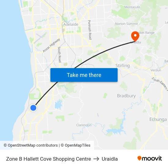 Zone B Hallett Cove Shopping Centre to Uraidla map