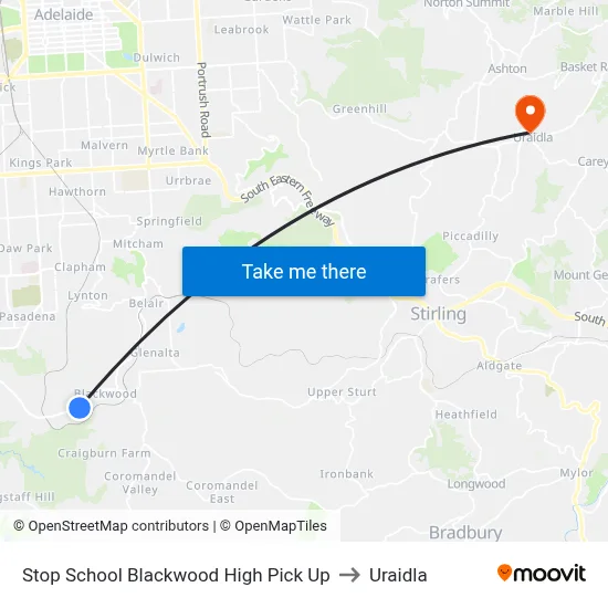 Stop School Blackwood High Pick Up to Uraidla map