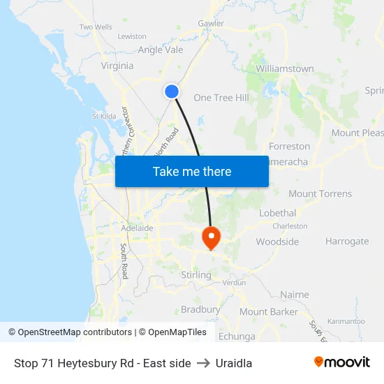 Stop 71 Heytesbury Rd - East side to Uraidla map