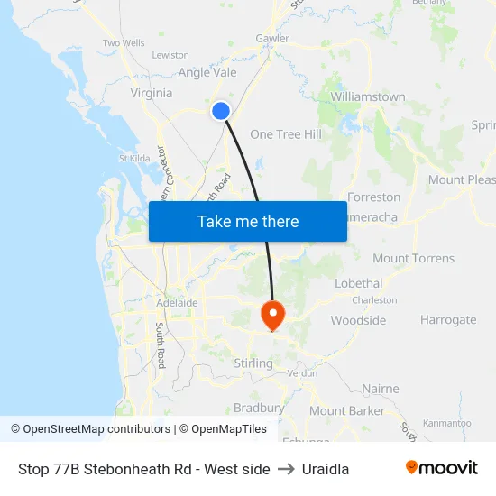 Stop 77B Stebonheath Rd - West side to Uraidla map