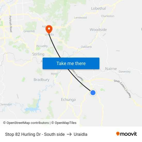 Stop 82 Hurling Dr - South side to Uraidla map