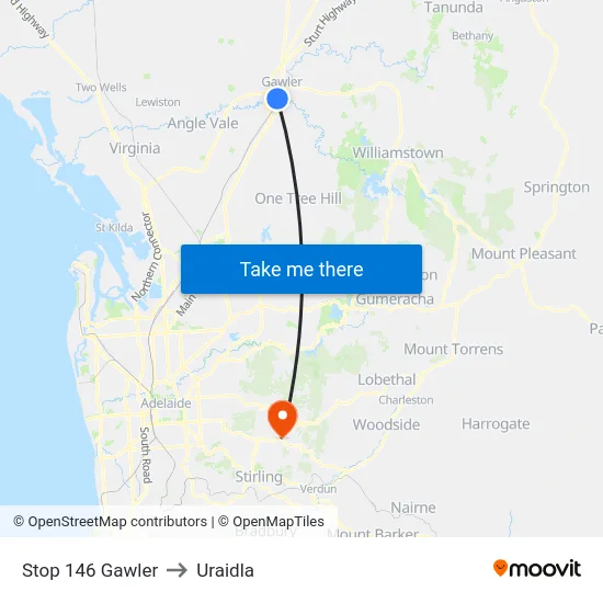 Stop 146 Gawler to Uraidla map