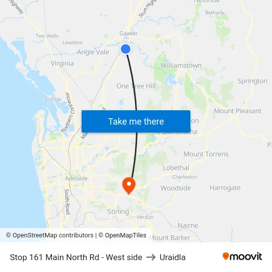 Stop 161 Main North Rd - West side to Uraidla map
