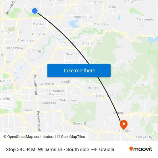 Stop 34C R.M. Williams Dr - South side to Uraidla map