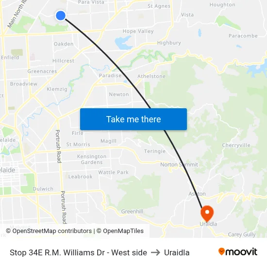 Stop 34E R.M. Williams Dr - West side to Uraidla map