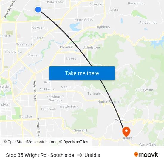 Stop 35 Wright Rd - South side to Uraidla map