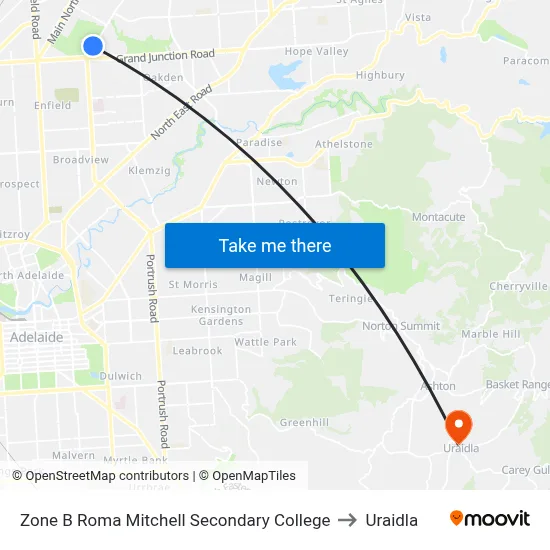Zone B Roma Mitchell Secondary College to Uraidla map