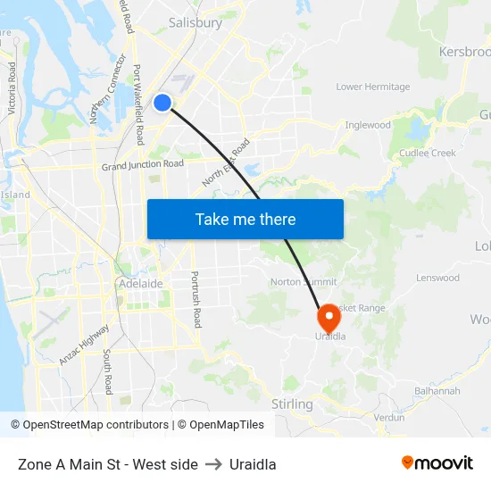Zone A Main St - West side to Uraidla map
