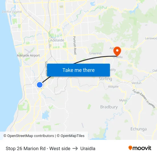 Stop 26 Marion Rd - West side to Uraidla map