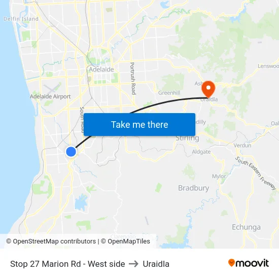 Stop 27 Marion Rd - West side to Uraidla map