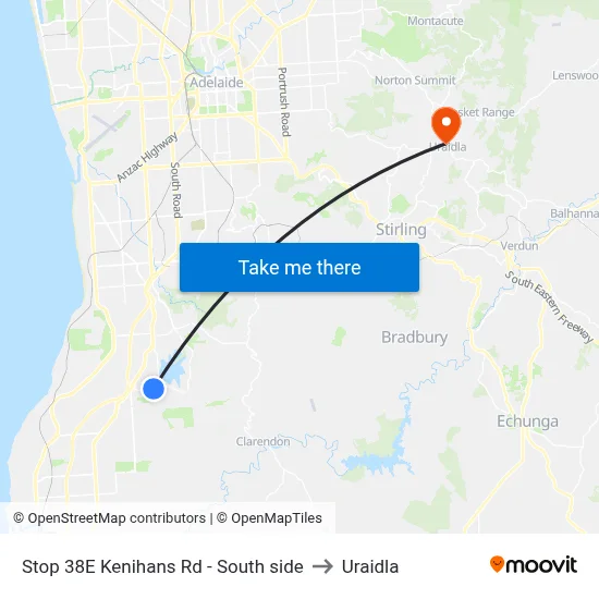 Stop 38E Kenihans Rd - South side to Uraidla map