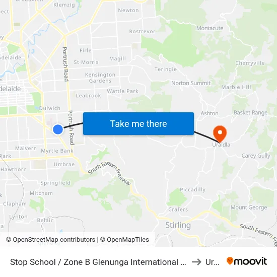 Stop School / Zone B Glenunga International High School Conyngham St to Uraidla map