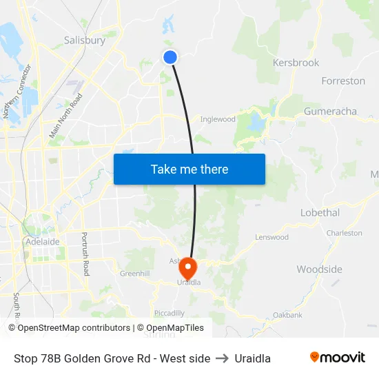Stop 78B Golden Grove Rd - West side to Uraidla map