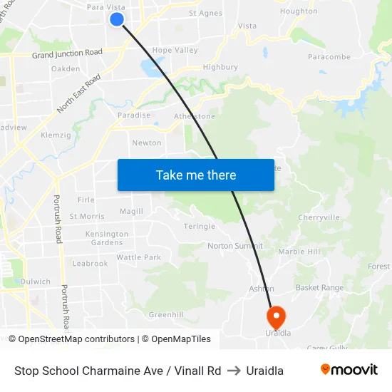 Stop School Charmaine Ave / Vinall Rd to Uraidla map