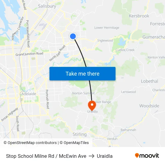 Stop School Milne Rd / McEwin Ave to Uraidla map