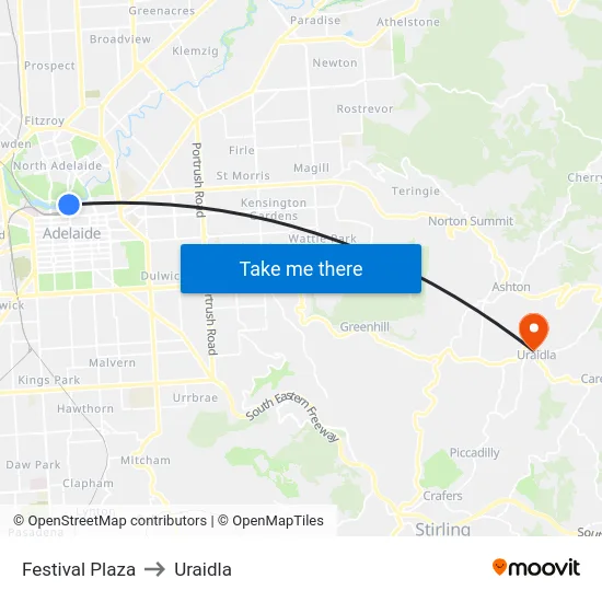 Festival Plaza to Uraidla map