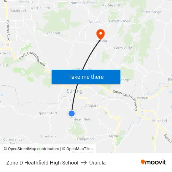 Zone D Heathfield High School to Uraidla map