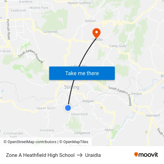 Zone A Heathfield High School to Uraidla map