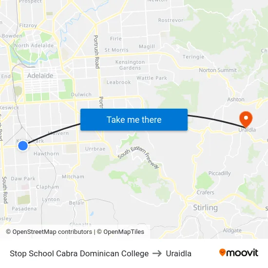 Stop School Cabra Dominican College to Uraidla map