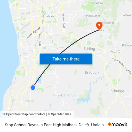 Stop School Reynella East High Malbeck Dr to Uraidla map