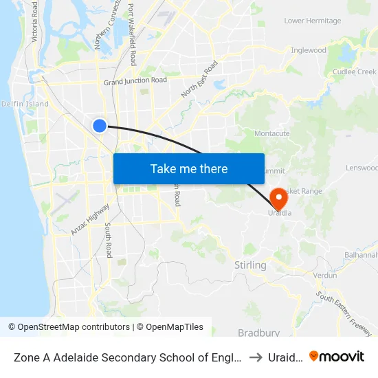 Zone A Adelaide Secondary School of English to Uraidla map