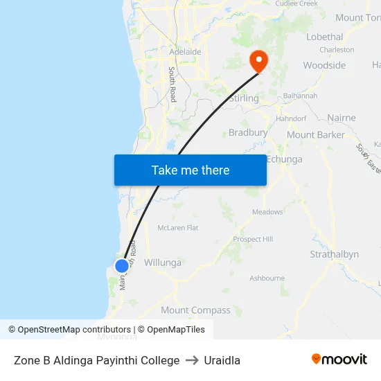 Zone B Aldinga Payinthi College to Uraidla map