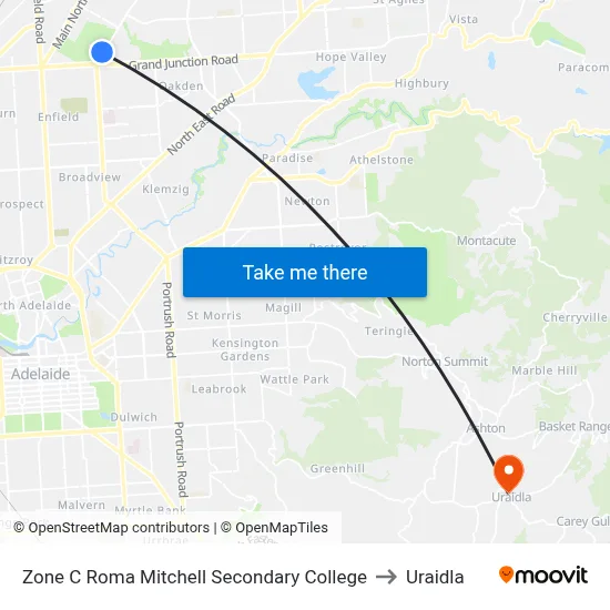 Zone C Roma Mitchell Secondary College to Uraidla map