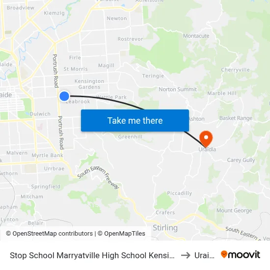 Stop School Marryatville High School Kensington Rd to Uraidla map
