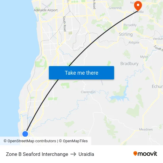 Zone B Seaford Interchange to Uraidla map