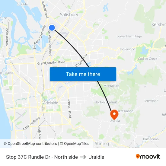 Stop 37C Rundle Dr - North side to Uraidla map