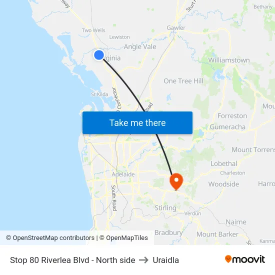 Stop 80 Riverlea Blvd - North side to Uraidla map