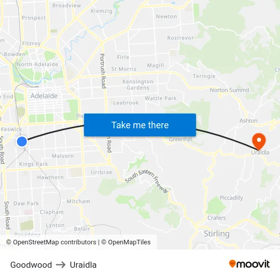 Goodwood to Uraidla map